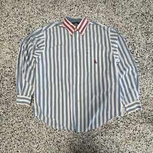 Vintage Nautica Shirt Mens M Striped Button Down Long Sleeve 90s Collared USA